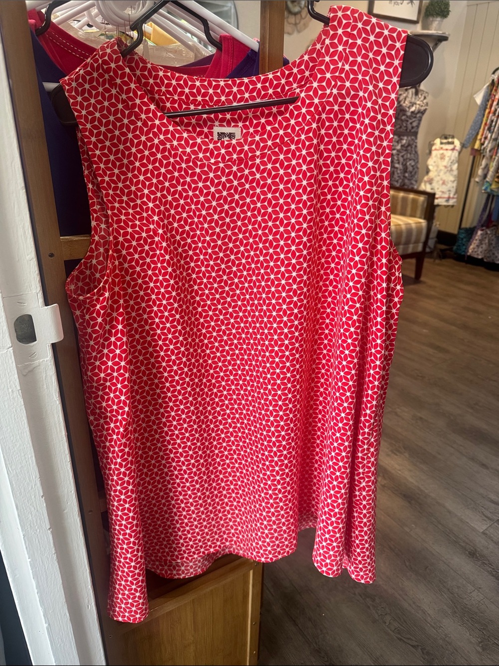 Anne Klein Red and White Geometric Sleeveless Tank
